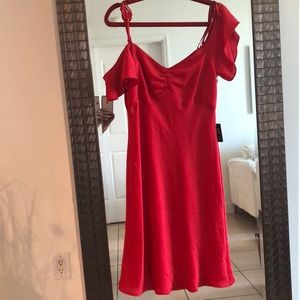 Beautiful cold shoulder red silk dress